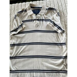 American Eagle Outfitters XXL White w‎ Blue Stripe Polo Shirt